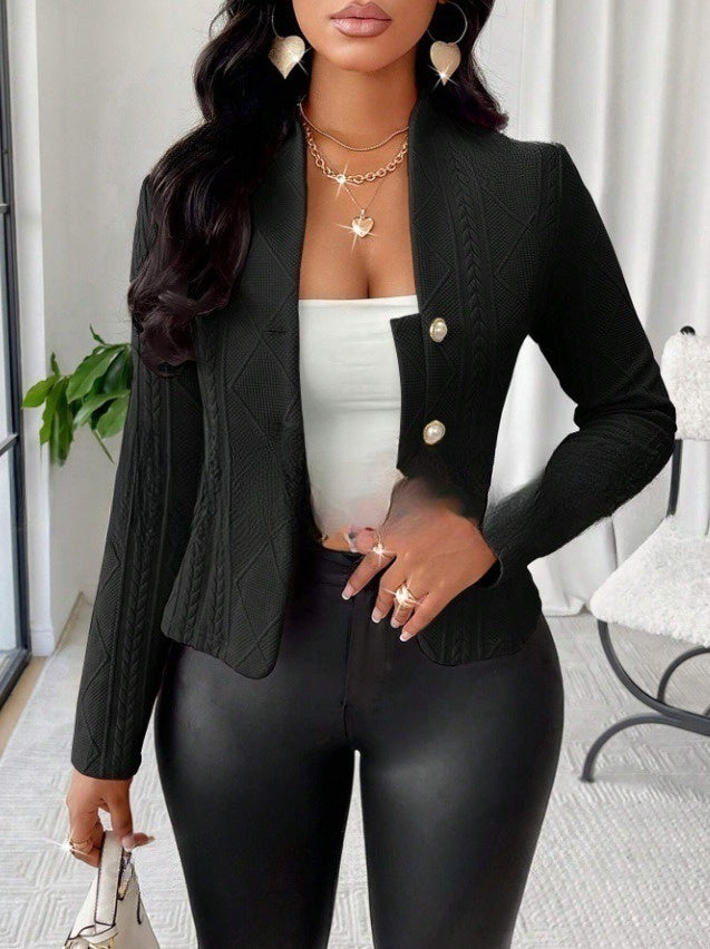 Short Button Long Sleeve Slim Jacket Women's Coat