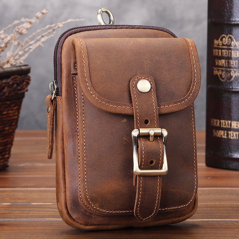 Men's leather waist bag can wear belt slant across mobile phone bag