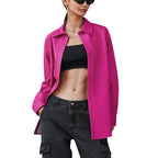 Fashion Long Sleeve Women's PU Shirt Leather Coat