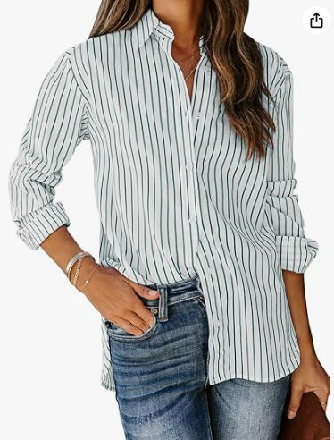 European And American Trendy Shirt Striped Pattern Printed 3D Shirt