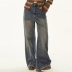 Thin Gradient Vintage Jeans Women Loose Wide-leg Straight Pants