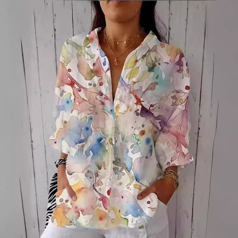 Drop-shoulder Sleeve Women's Long-sleeved Blouse 3D Digital Printing