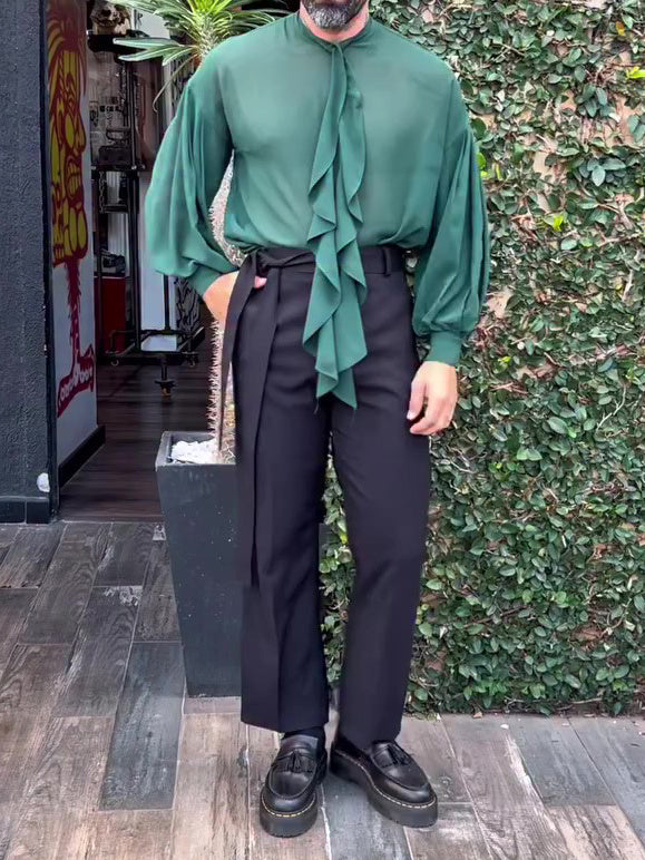 Men's Elegant Ruffled Long Sleeve Shirt