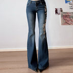 Women's Rose Embroidered Flared Jeans
